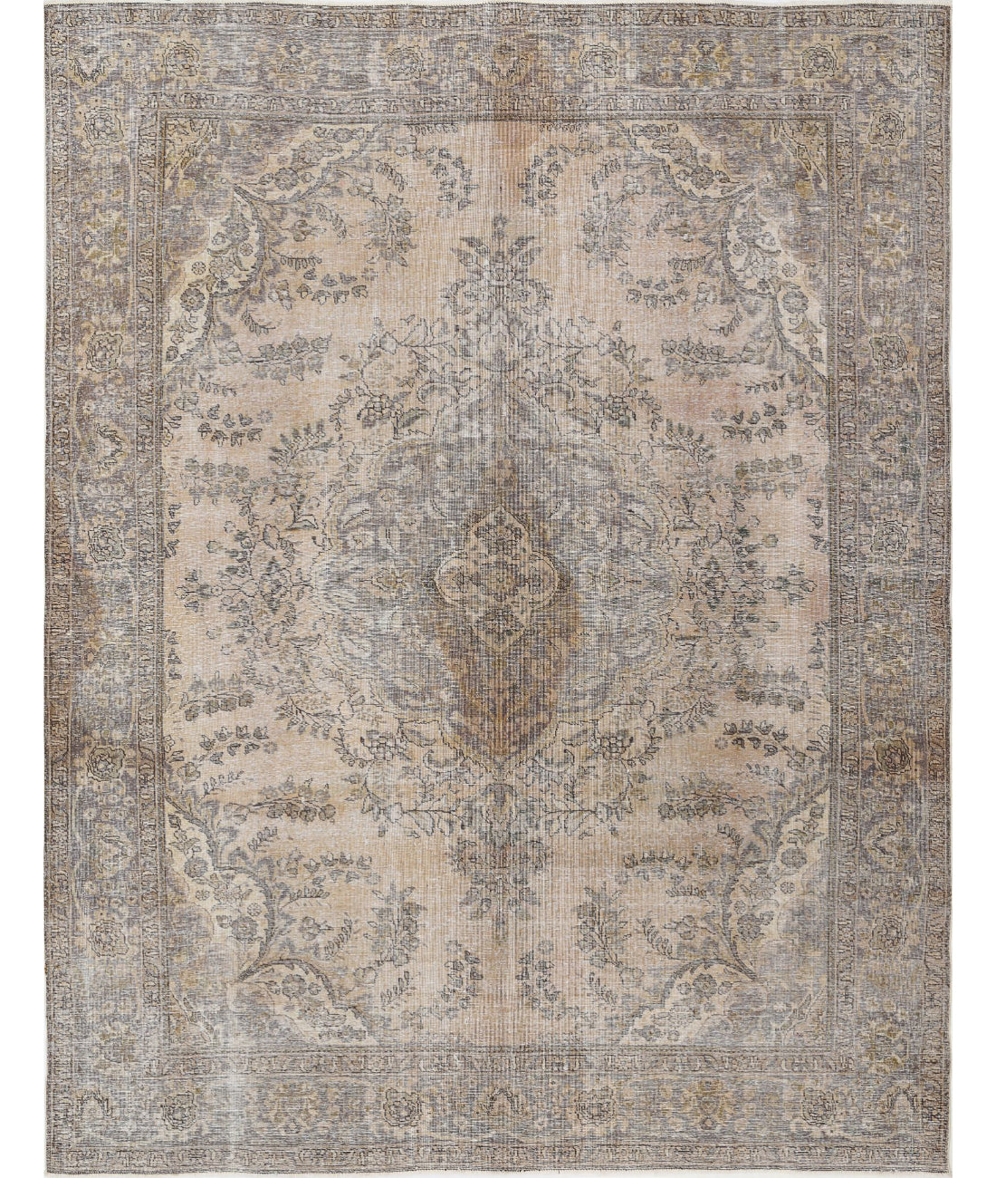 Hand Knotted Vintage Persian Kerman Wool Rug - 9'7'' x 12'6'' 9'7'' x 12'6'' (288 X 375) / Beige / Grey