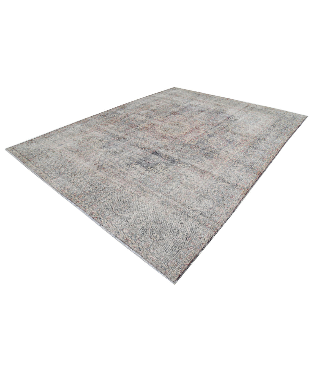 Hand Knotted Vintage Persian Kerman Wool Rug - 9'9'' x 12'8'' 9'9'' x 12'8'' (293 X 380) / Blue / Ivory