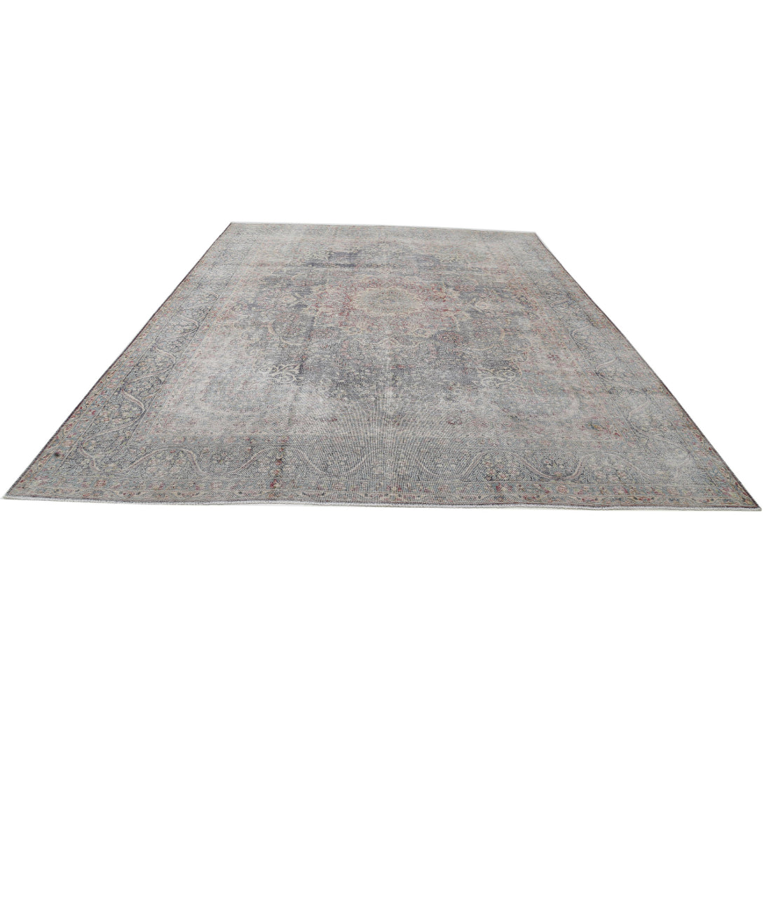 Hand Knotted Vintage Persian Kerman Wool Rug - 9'9'' x 12'8'' 9'9'' x 12'8'' (293 X 380) / Blue / Ivory