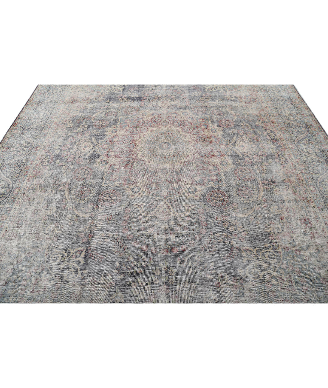 Hand Knotted Vintage Persian Kerman Wool Rug - 9'9'' x 12'8'' 9'9'' x 12'8'' (293 X 380) / Blue / Ivory
