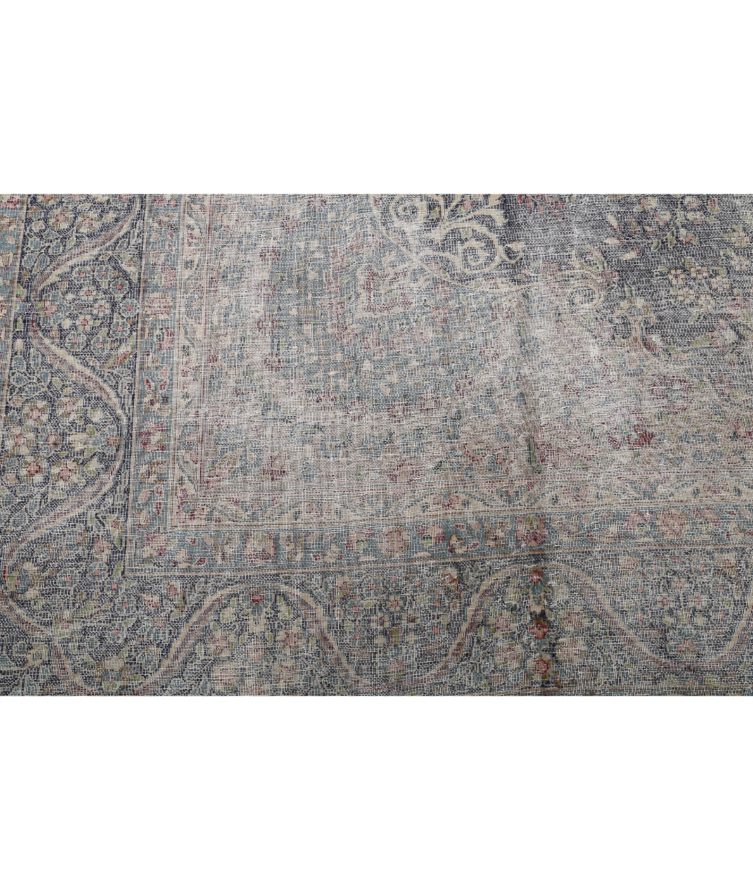 Hand Knotted Vintage Persian Kerman Wool Rug - 9'9'' x 12'8'' 9'9'' x 12'8'' (293 X 380) / Blue / Ivory