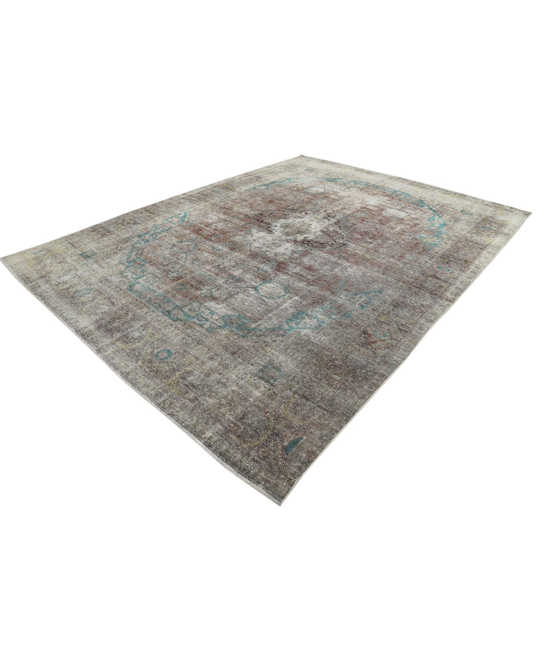 Hand Knotted Vintage Persian Kerman Wool Rug - 9'7'' x 12'5'' 9'7'' x 12'5'' (288 X 373) / Rust / Teal
