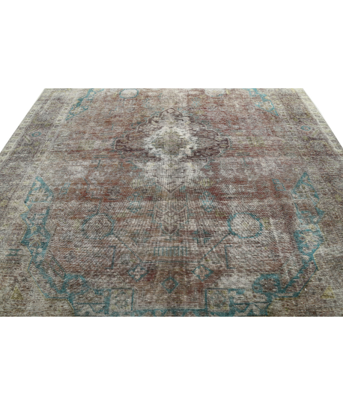 Hand Knotted Vintage Persian Kerman Wool Rug - 9'7'' x 12'5'' 9'7'' x 12'5'' (288 X 373) / Rust / Teal