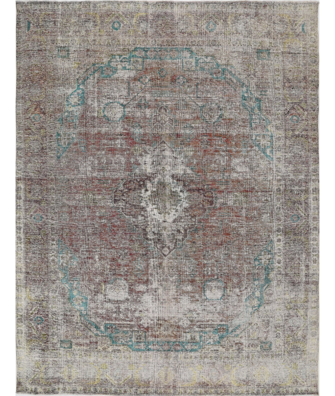 Hand Knotted Vintage Persian Kerman Wool Rug - 9'7'' x 12'5'' 9'7'' x 12'5'' (288 X 373) / Rust / Teal