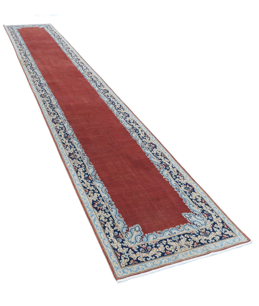Hand Knotted Persian Kerman Wool Rug - 2'9'' x 17'4'' 2'9'' x 17'4'' (83 X 520) / Rust / Blue