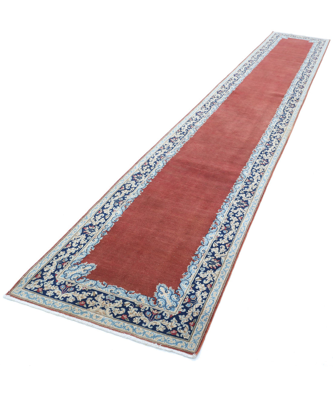 Hand Knotted Persian Kerman Wool Rug - 2'9'' x 17'4'' 2'9'' x 17'4'' (83 X 520) / Rust / Blue