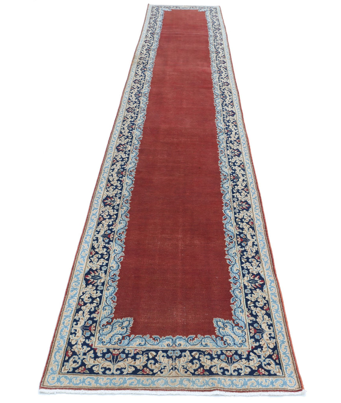 Hand Knotted Persian Kerman Wool Rug - 2'9'' x 17'4'' 2'9'' x 17'4'' (83 X 520) / Rust / Blue