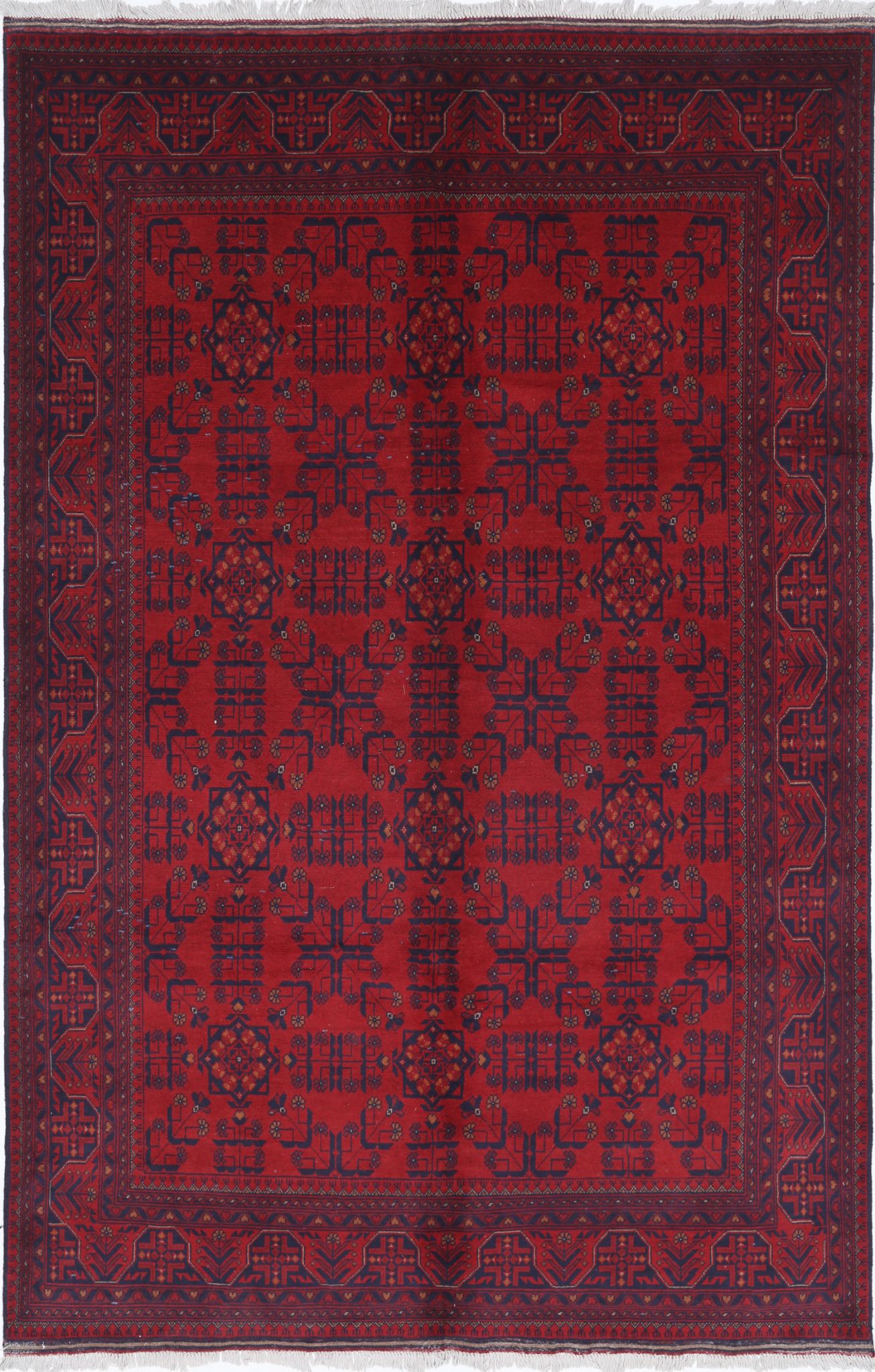 Hand Knotted Afghan Khal Muhammadi Wool Rug - 6'6'' x 9'11''