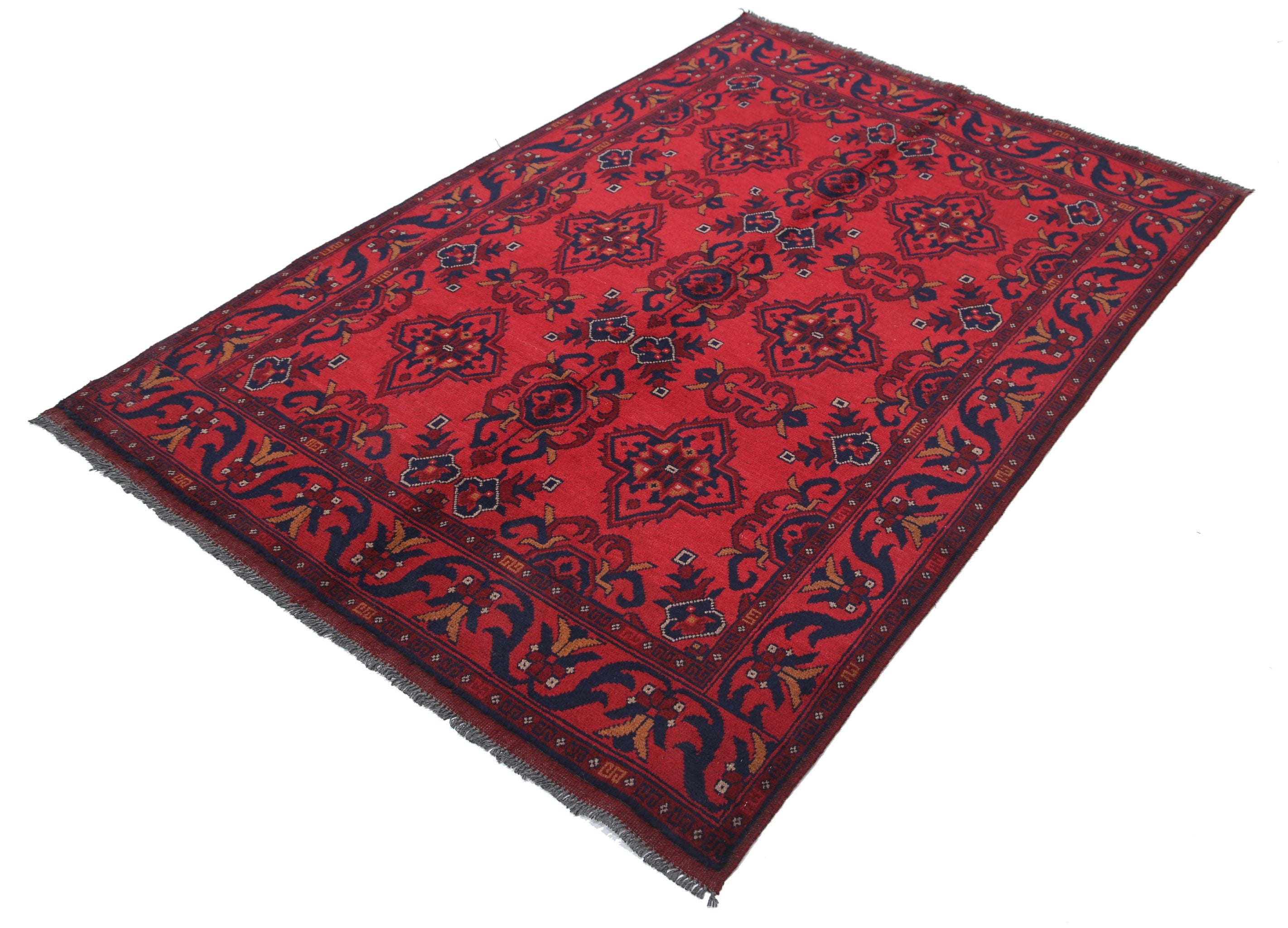 Hand Knotted Afghan Khal Muhammadi Wool Rug - 4'2'' x 6'2''