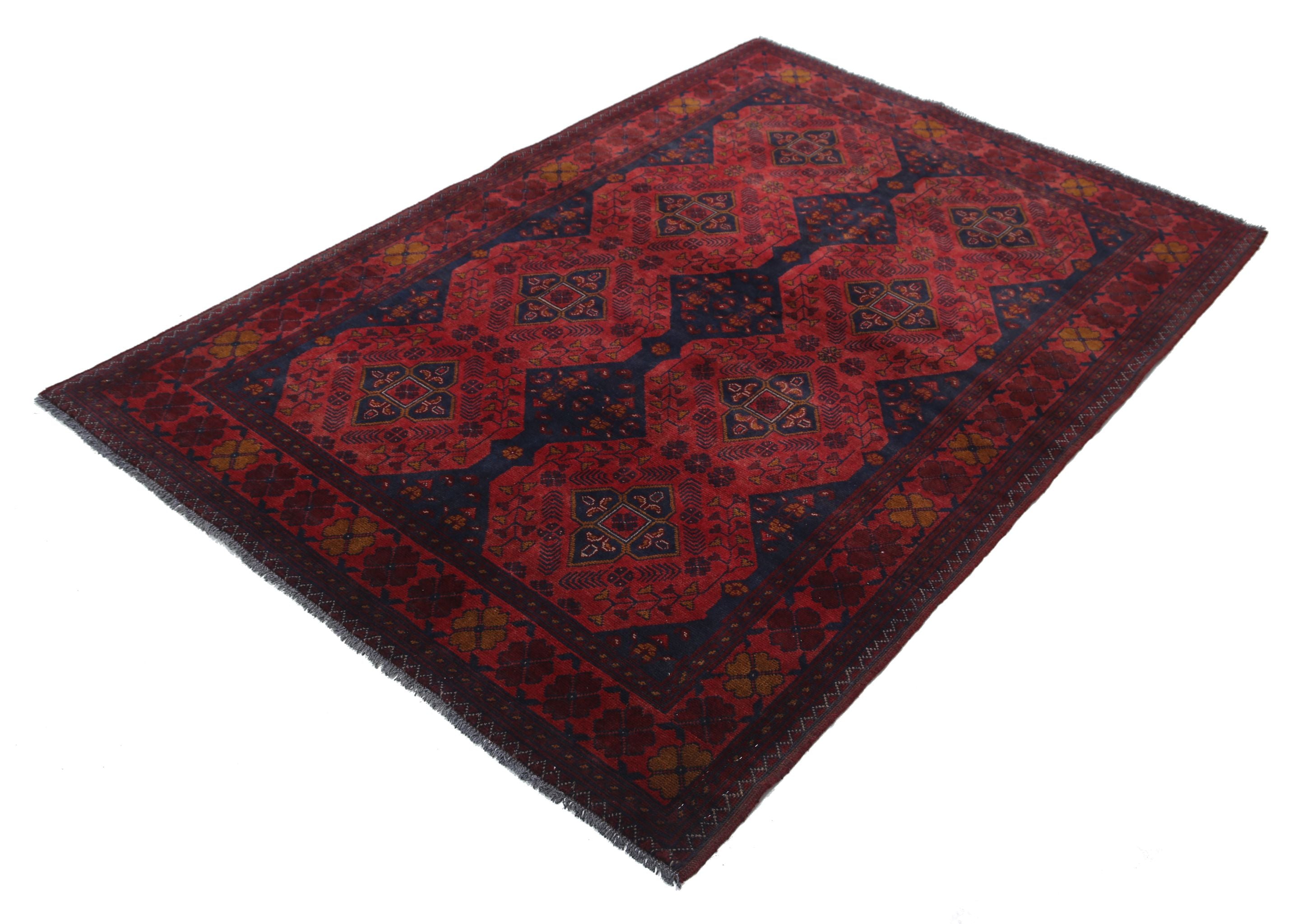 Hand Knotted Afghan Khal Muhammadi Wool Rug - 4'2'' x 6'3''