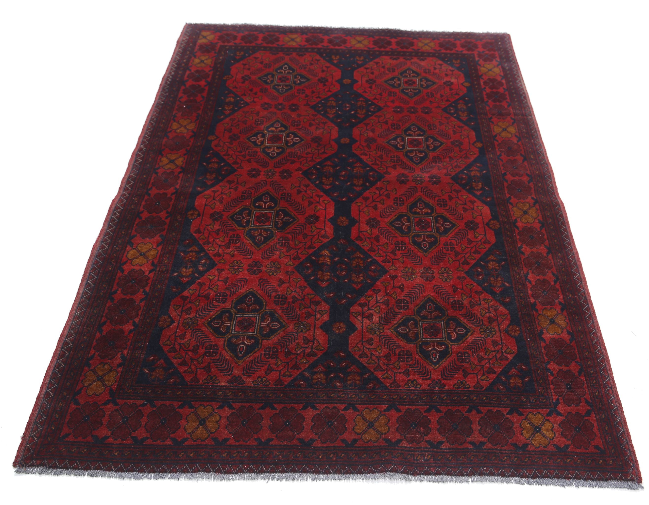 Hand Knotted Afghan Khal Muhammadi Wool Rug - 4'2'' x 6'3''