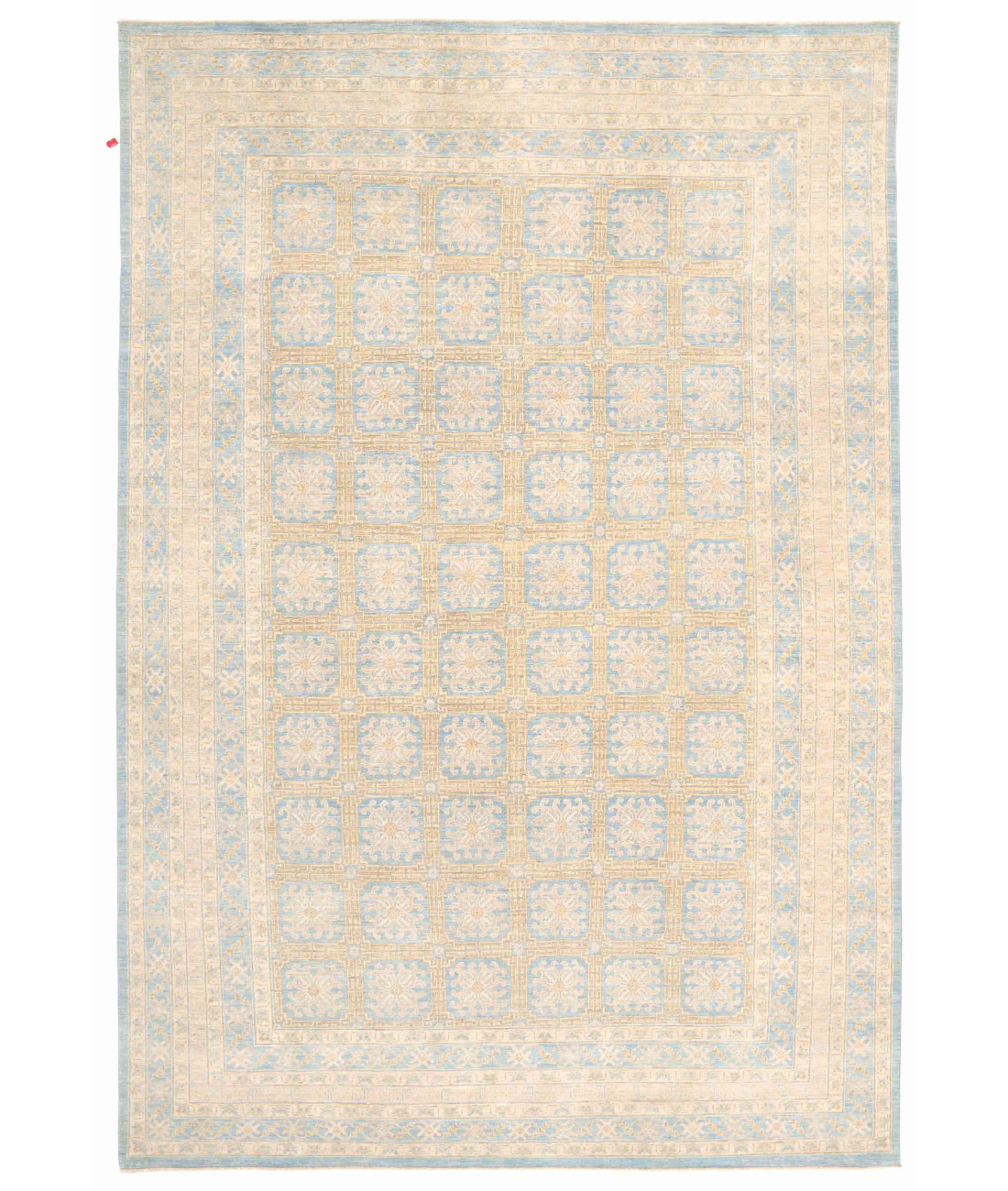 Hand Knotted Khotan Wool Rug 9' 4" X 13' 6" 9' 4" X 13' 6" (284 X 411) / Blue / Ivory