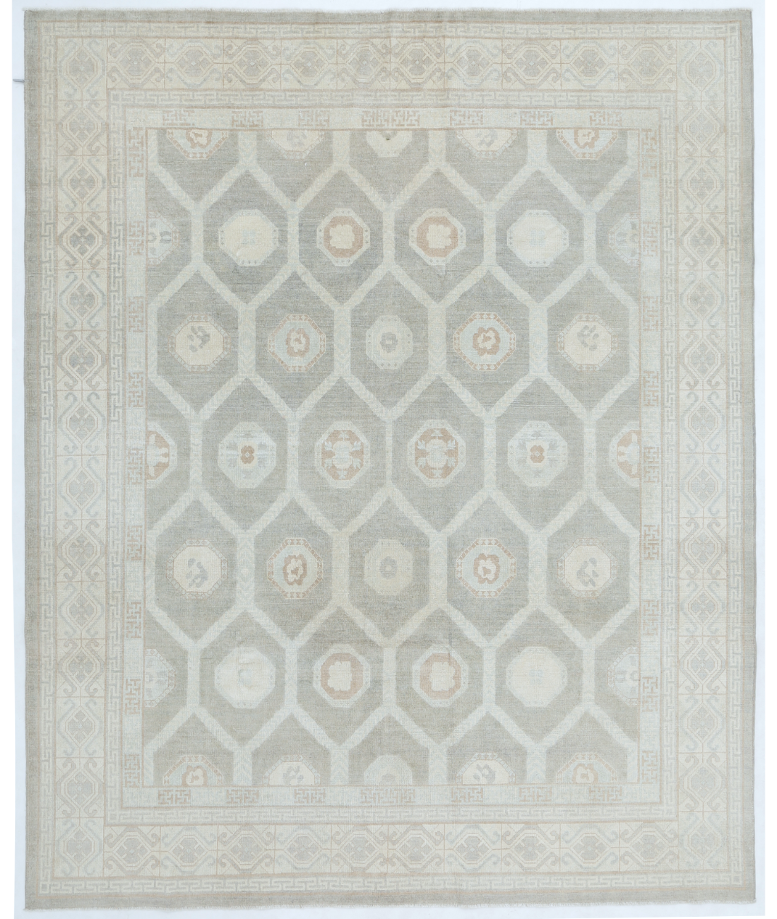 Hand Knotted Khotan Wool Rug 8' 0" X 9' 10" 8' 0" X 9' 10" (244 X 300) / Grey / Ivory