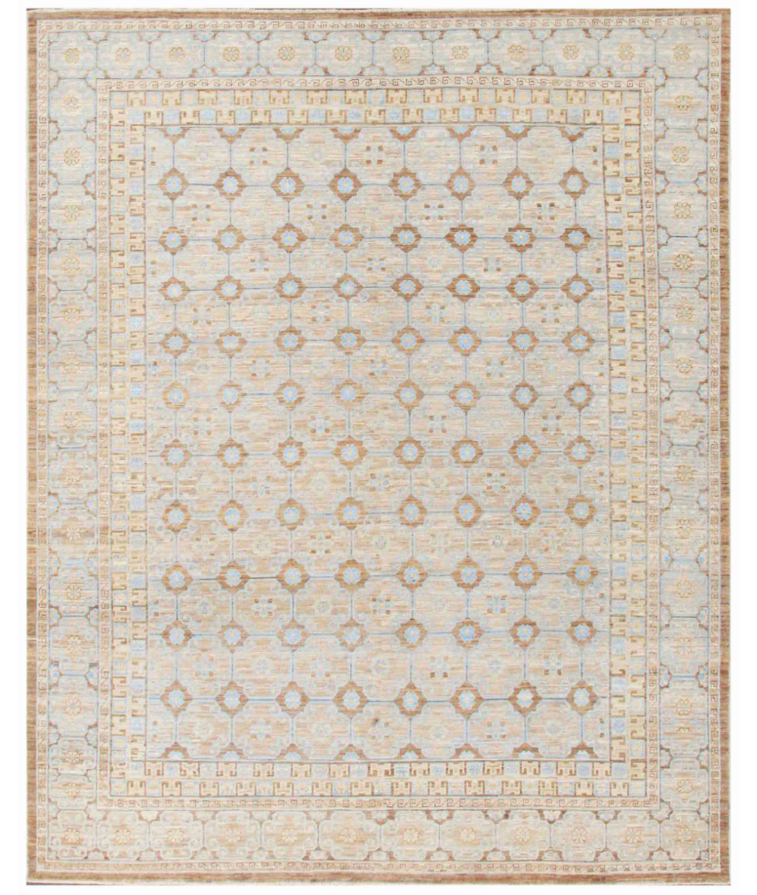 Hand Knotted Khotan Wool Rug 7' 10" X 9' 9" 7' 10" X 9' 9" (239 X 297) / Brown / Blue