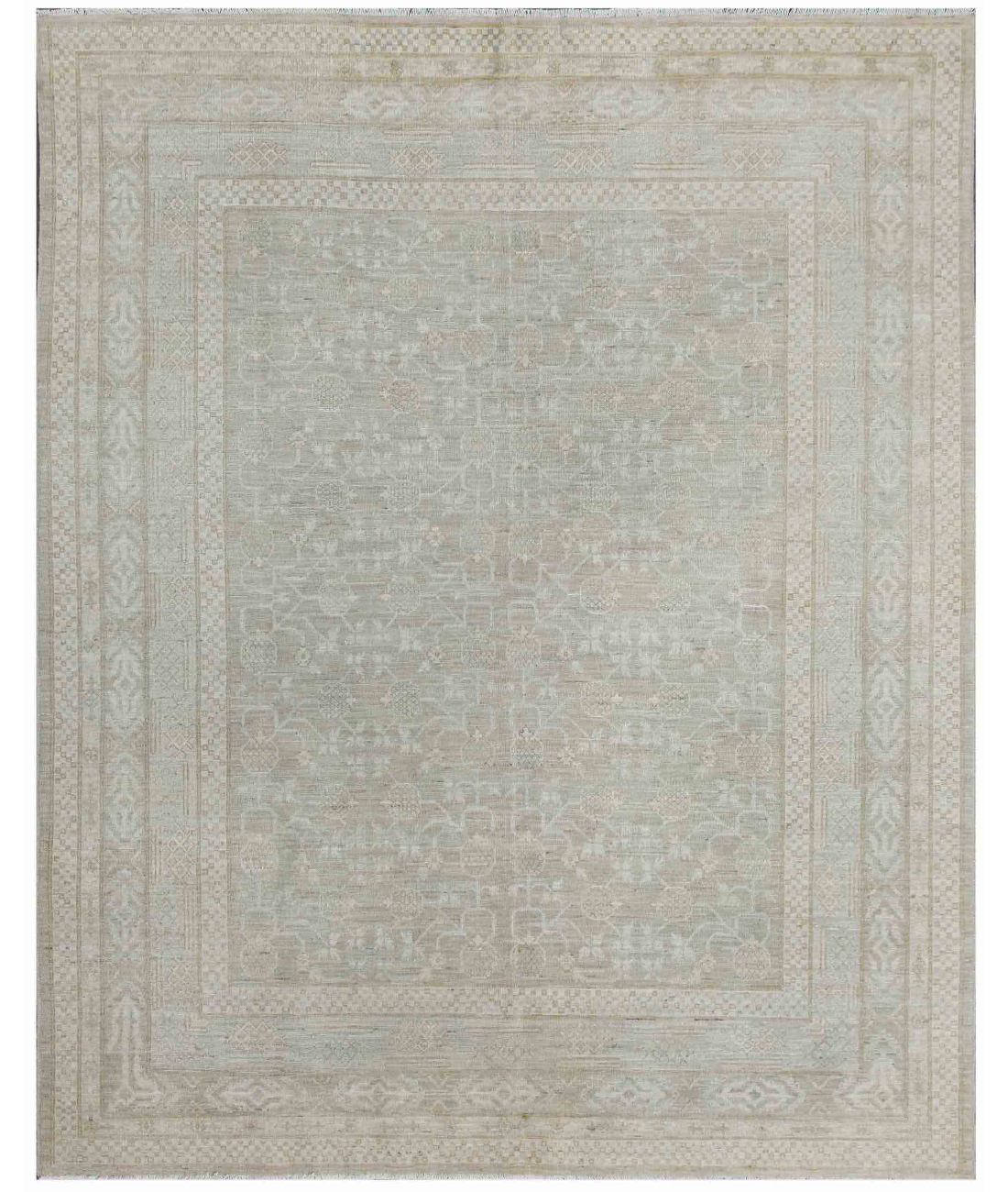 Hand Knotted Khotan Wool Rug 8' 0" X 10' 0" 8' 0" X 10' 0" (244 X 305) / Grey / Ivory