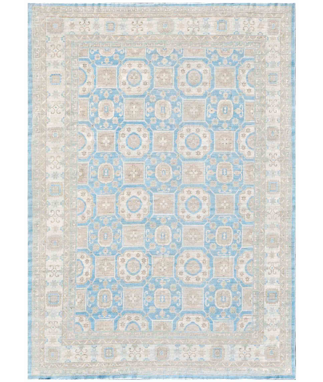 Hand Knotted Khotan Wool Rug 13' 1" X 18' 2" 13' 1" X 18' 2" (399 X 554) / Blue / Ivory