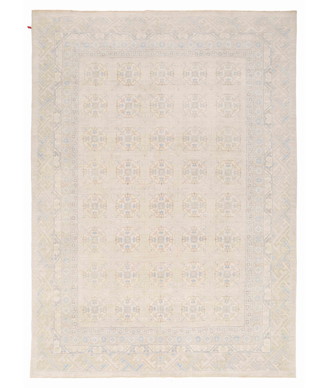Hand Knotted Khotan Wool Rug 8' 11" X 12' 0" 8' 11" X 12' 0" (272 X 366) / Ivory / Blue