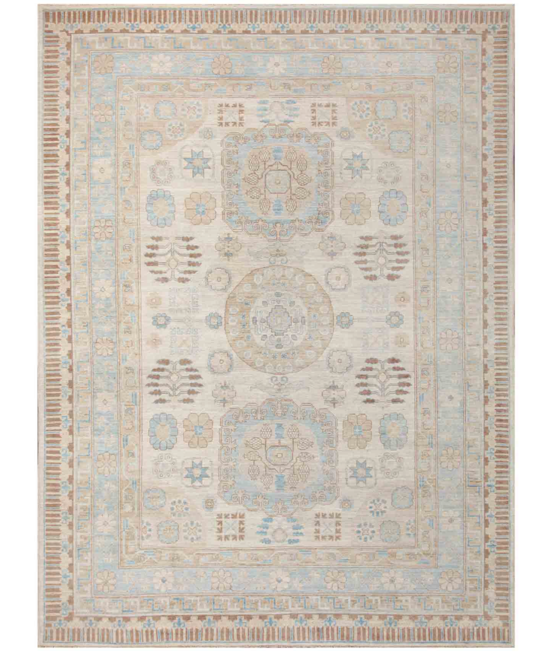 Hand Knotted Khotan Wool Rug  - 10' 1" X 13' 8"