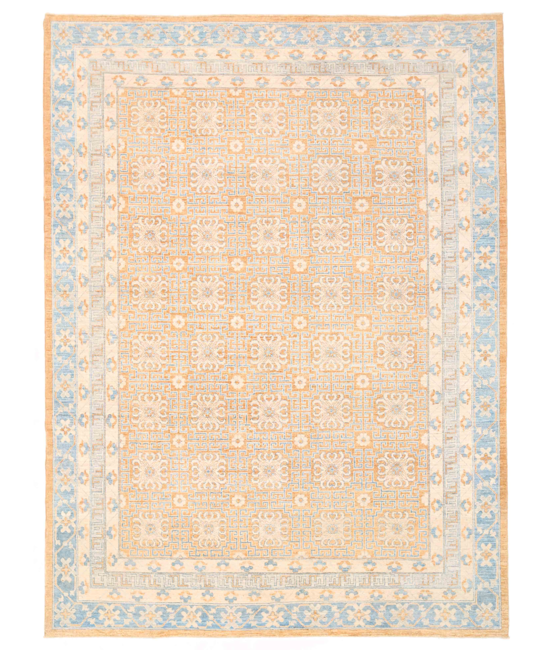 Hand Knotted Khotan Wool Rug 8' 10" X 11' 10" 8' 10" X 11' 10" (269 X 361) / Rust / Blue