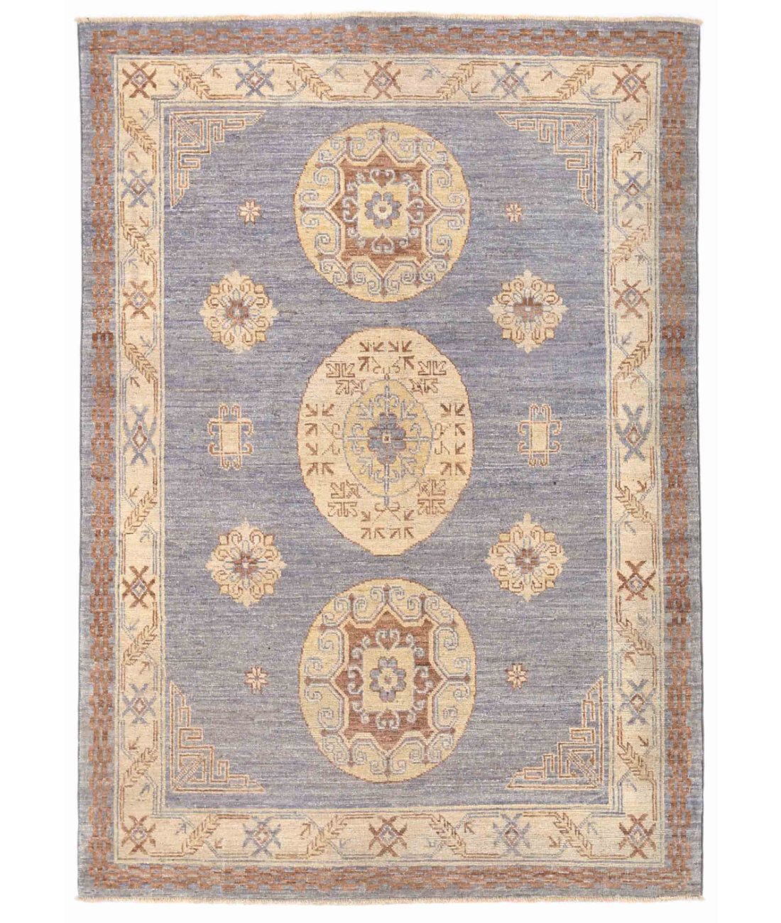 Hand Knotted Khotan Wool Rug 4' 7" X 6' 5" 4' 7" X 6' 5" (140 X 196) / Grey / Ivory
