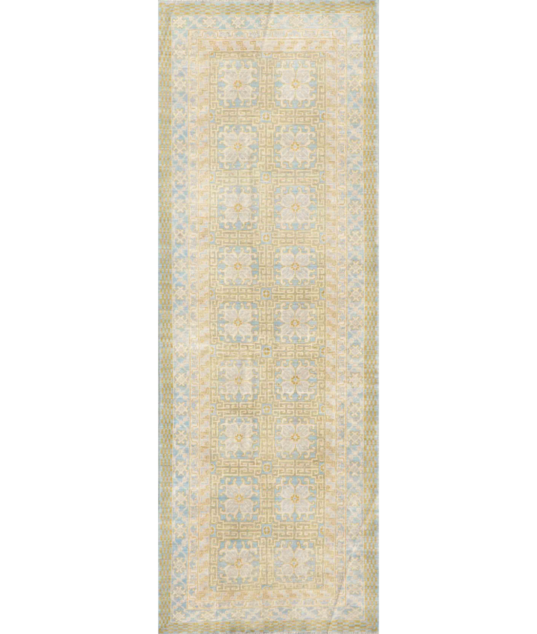 Hand Knotted Khotan Wool Rug 4' 1" X 11' 8" 4' 1" X 11' 8" (124 X 356) / Teal / Ivory