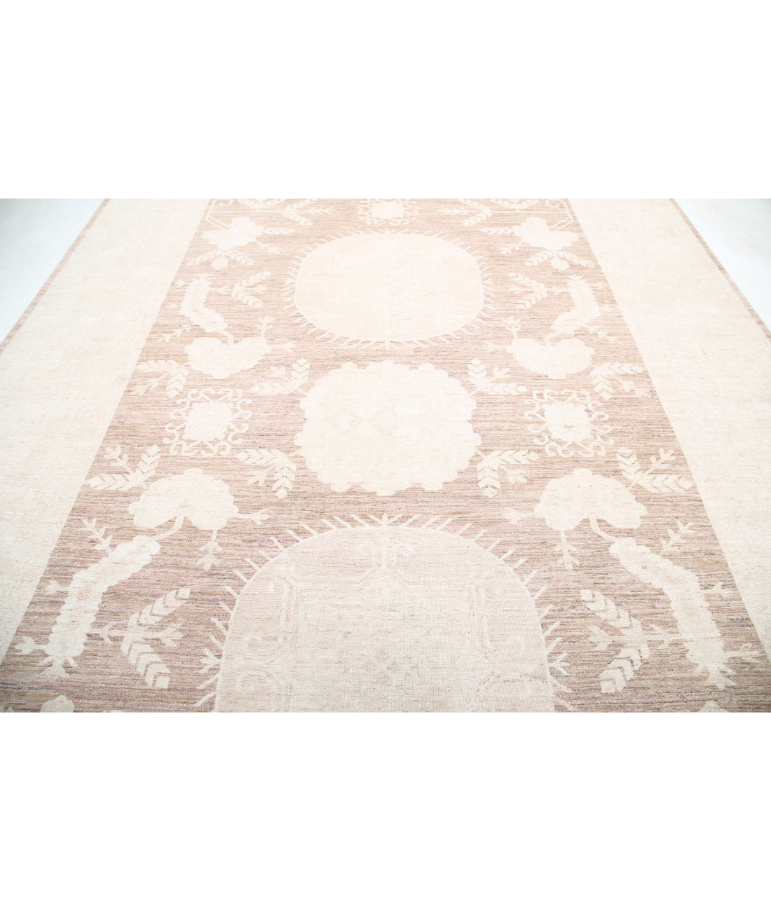 Hand Knotted Khotan Wool Rug - 9'11'' x 13'7'' 9'11'' x 13'7'' (298 X 408) / Brown / Ivory