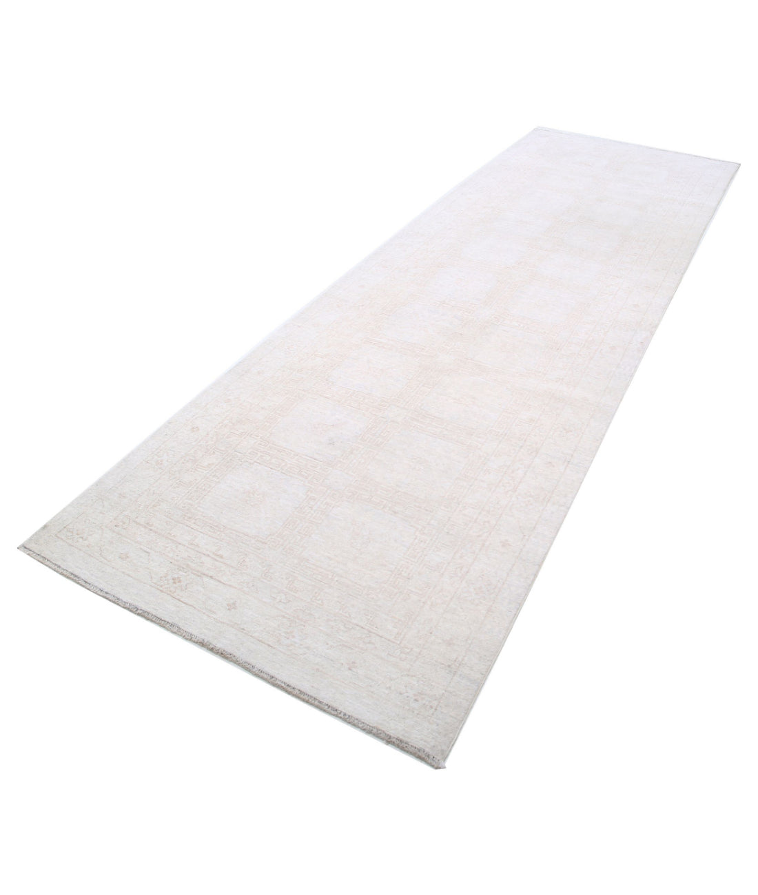 Hand Knotted Khotan Wool Rug - 3'10'' x 11'10'' 3'10'' x 11'10'' (115 X 355) / Ivory / Taupe