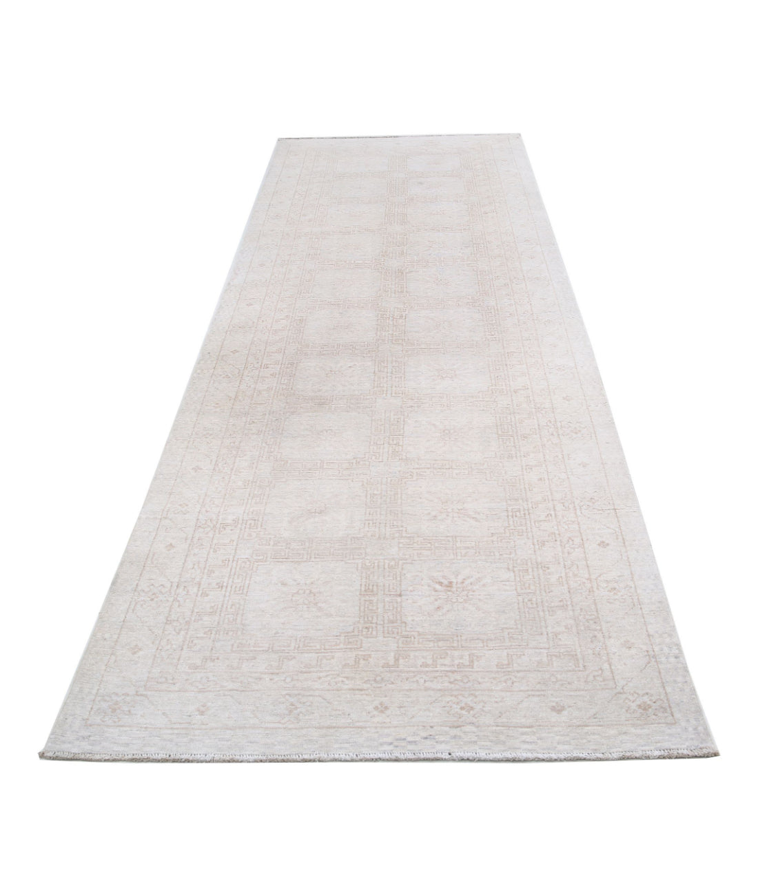 Hand Knotted Khotan Wool Rug - 3'10'' x 11'10'' 3'10'' x 11'10'' (115 X 355) / Ivory / Taupe