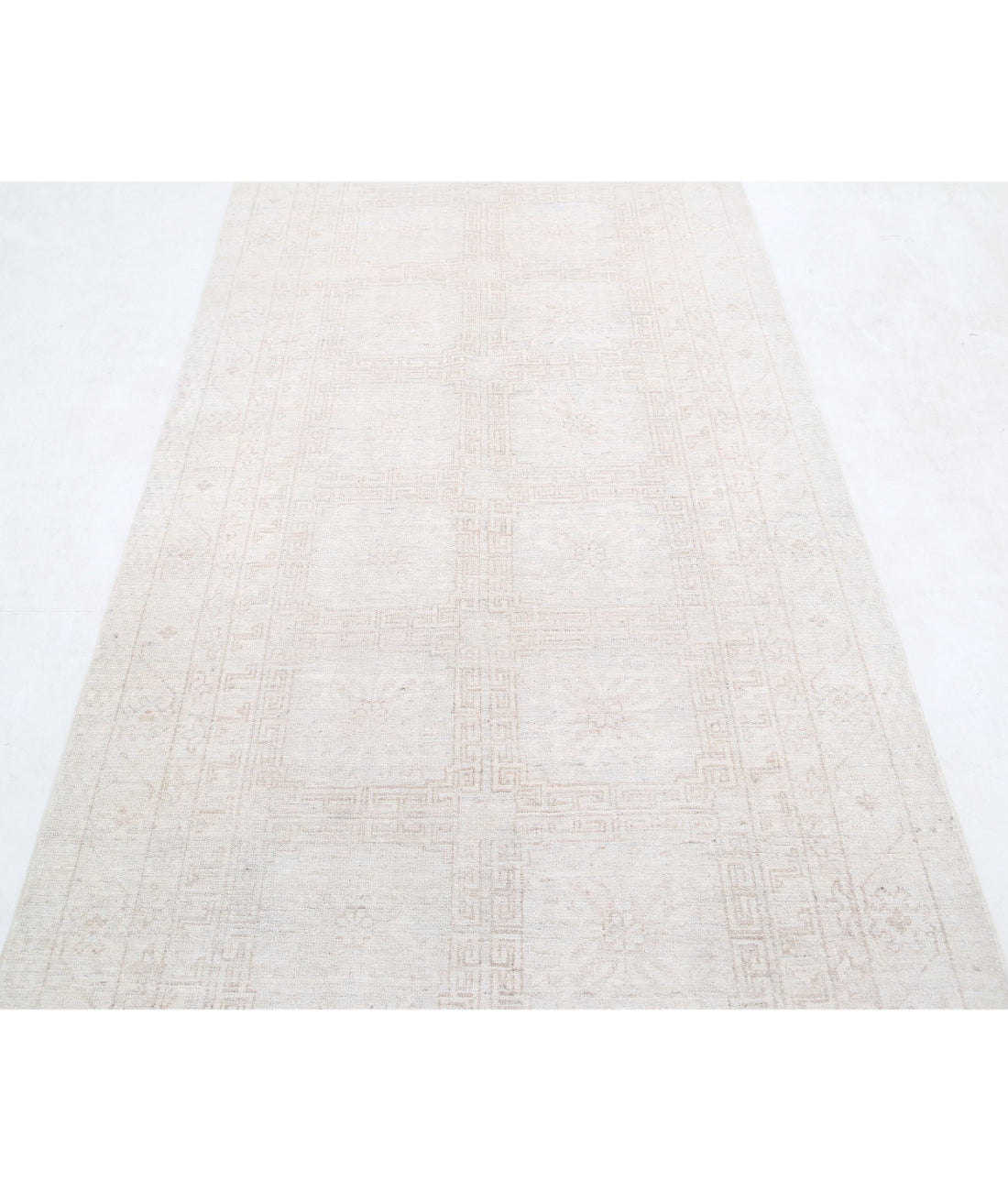 Hand Knotted Khotan Wool Rug - 3'10'' x 11'10'' 3'10'' x 11'10'' (115 X 355) / Ivory / Taupe