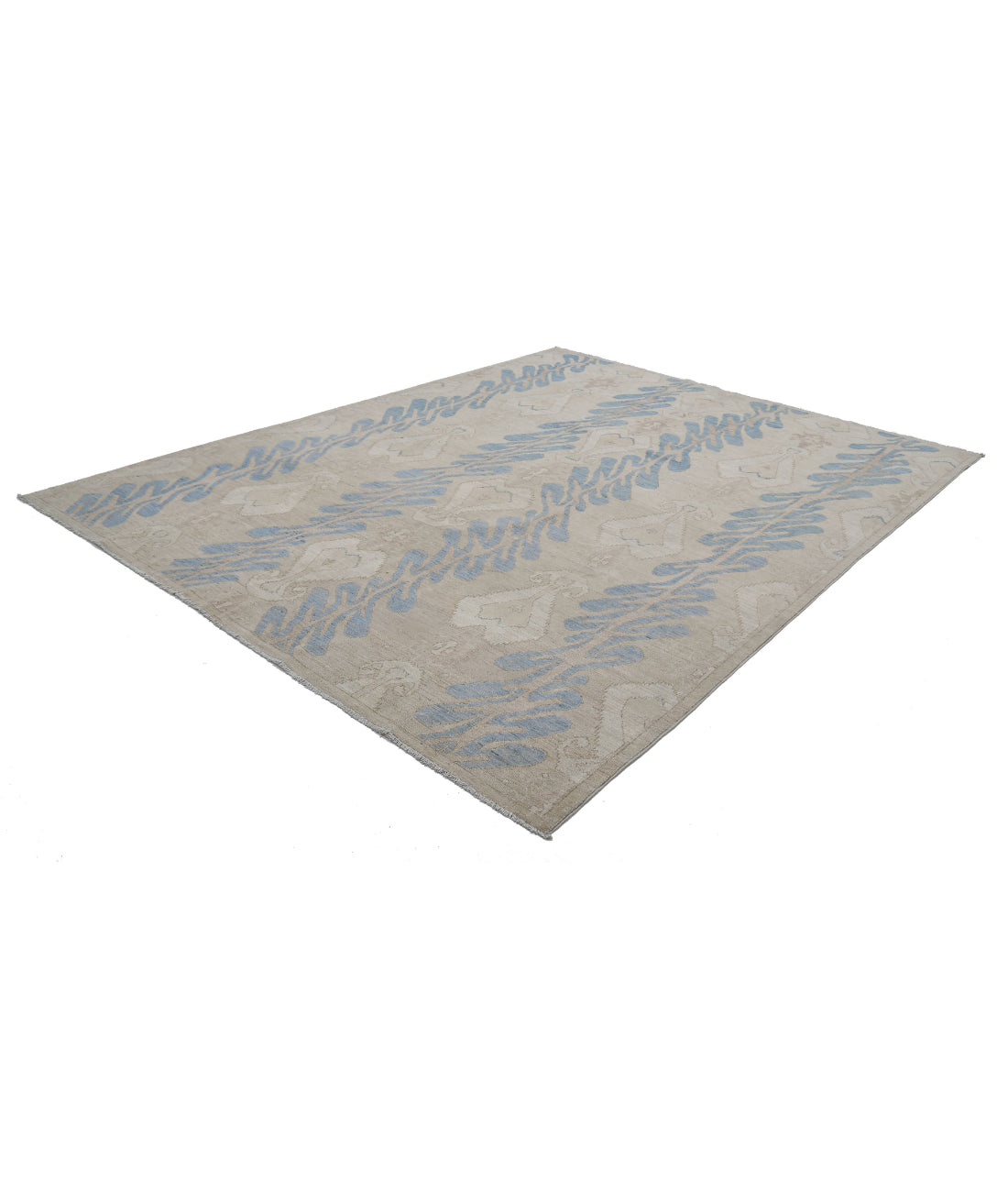 Hand Knotted Ikat Wool Rug - 8'10'' x 11'6'' 8'10'' x 11'6'' (265 X 345) / Taupe / Blue