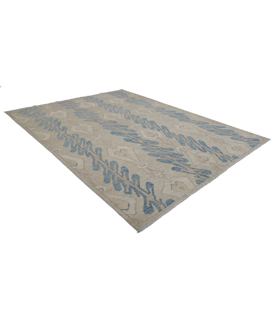 Hand Knotted Ikat Wool Rug - 8'10'' x 11'6'' 8'10'' x 11'6'' (265 X 345) / Taupe / Blue