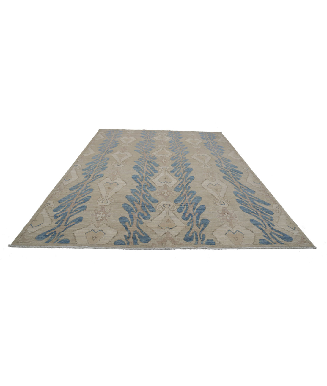 Hand Knotted Ikat Wool Rug - 8'10'' x 11'6'' 8'10'' x 11'6'' (265 X 345) / Taupe / Blue