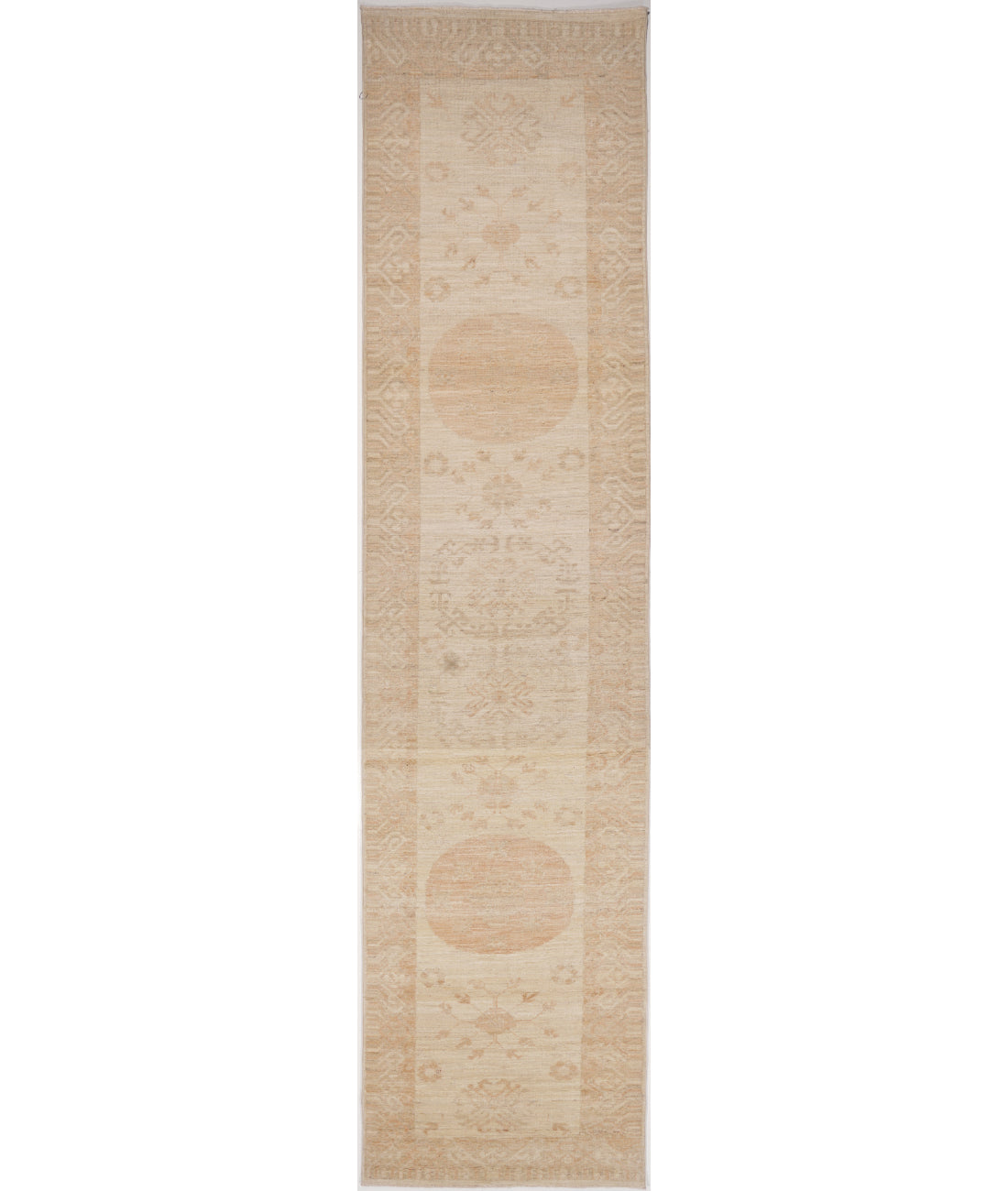 Hand Knotted Khotan Wool Rug - 2'7'' x 12'8'' 2' 7" X 12' 8" (79 X 386) / Ivory / Gold