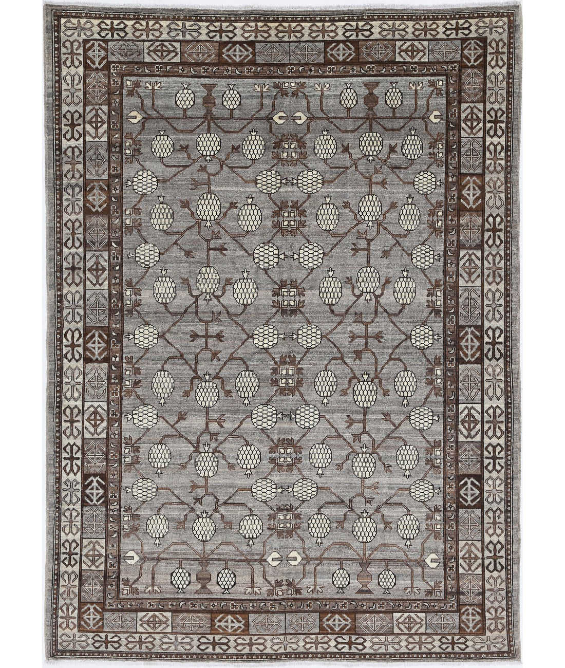 Hand Knotted Khotan Wool Rug - 5'6'' x 7'7''