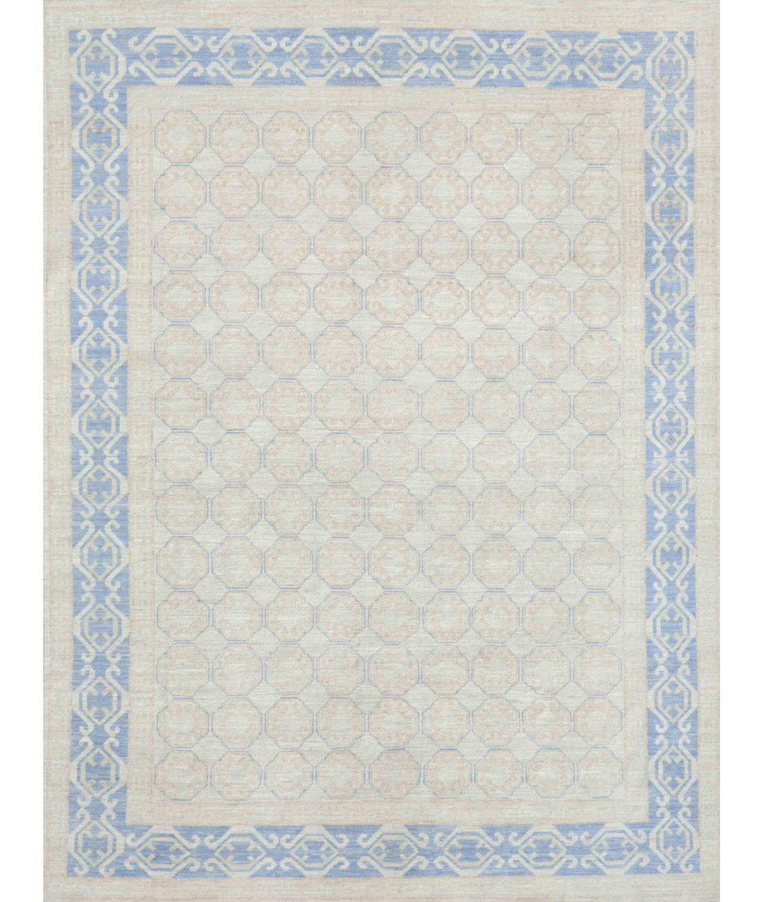Hand Knotted Khotan Wool Rug 8' 9" X 11' 7" 8' 9" X 11' 7" (267 X 353) / Ivory / Blue