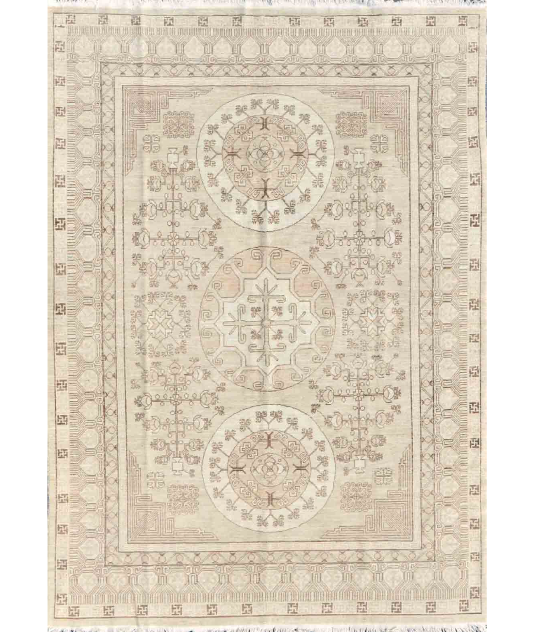 Hand Knotted Khotan Wool Rug 8' 10" X 12' 2" 8' 10" X 12' 2" (269 X 371) / Ivory / Brown