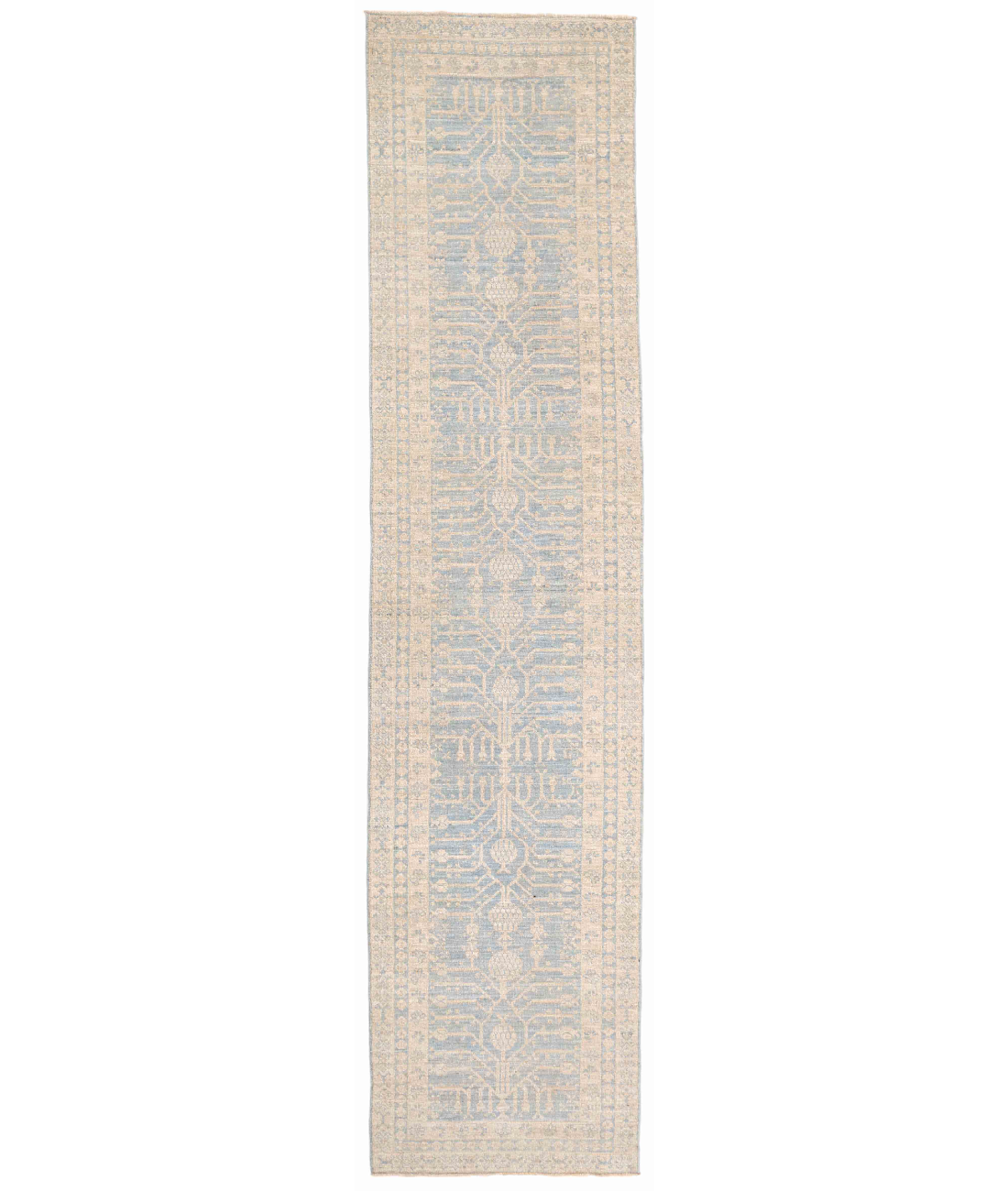 Hand Knotted Khotan Wool Rug 2' 7" X 11' 4" 2' 7" X 11' 4" (79 X 345) / Blue / Ivory