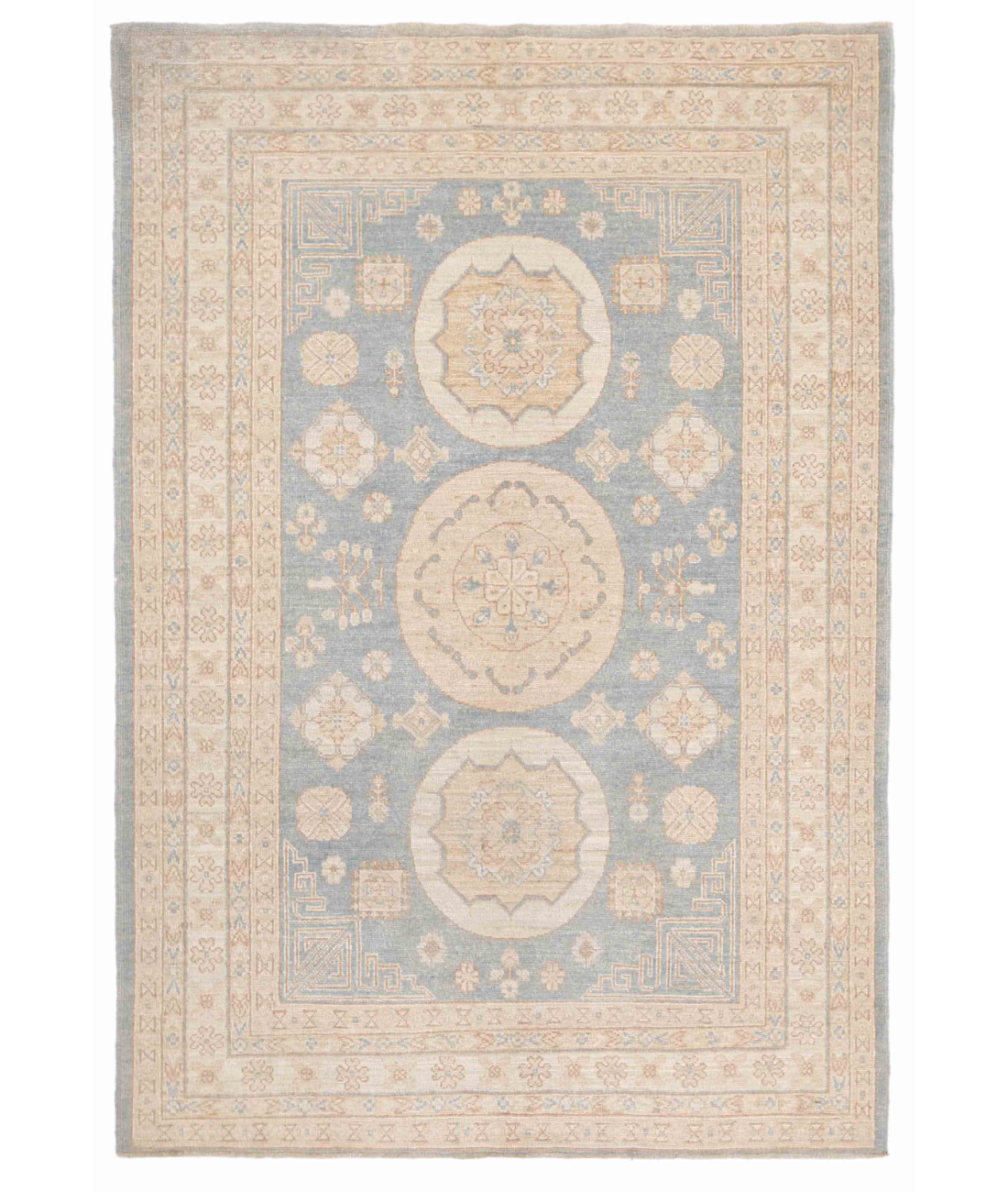 Hand Knotted Khotan Wool Rug 5' 0" X 7' 4" 5' 0" X 7' 4" (152 X 223) / Blue / Ivory