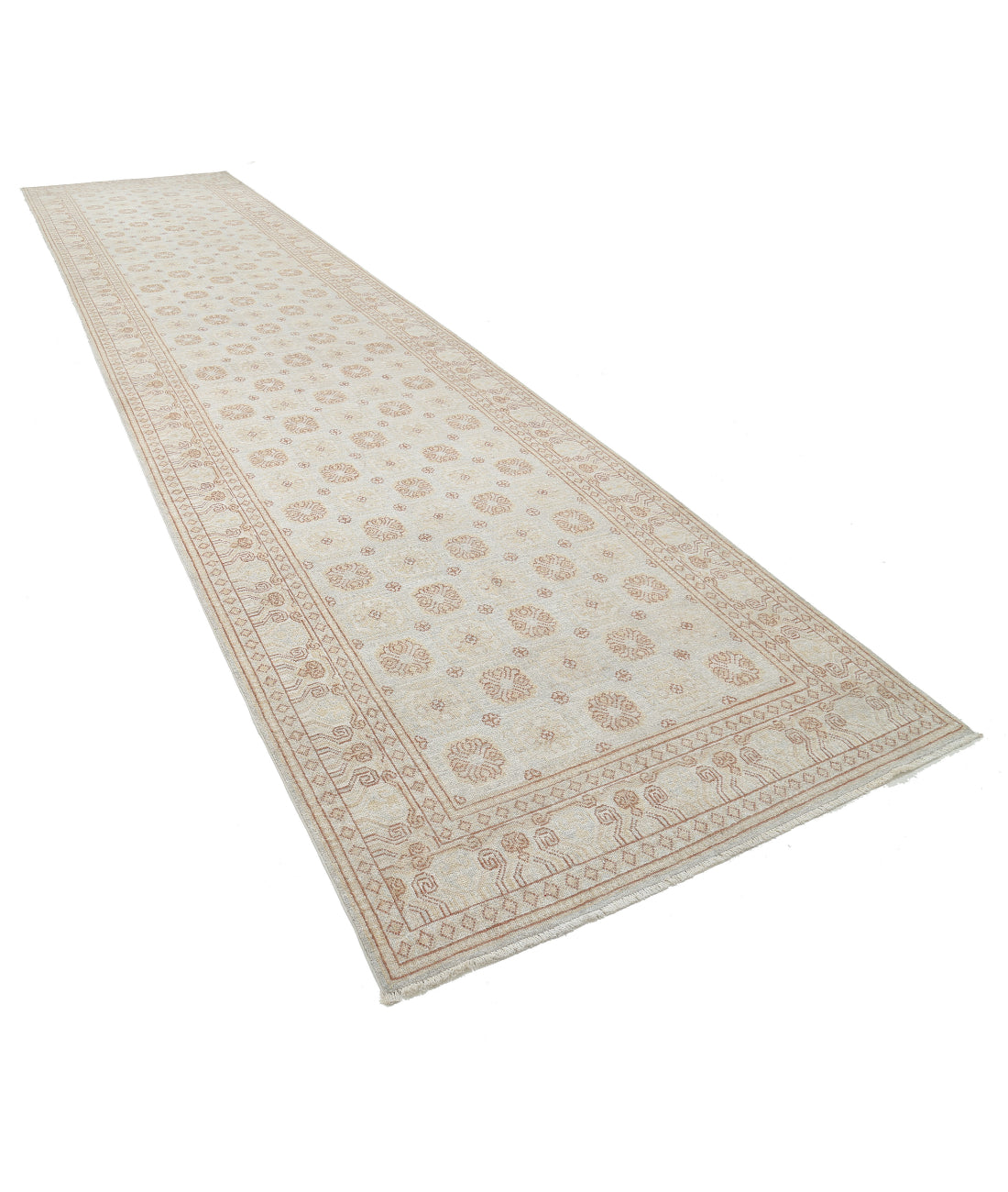 Hand Knotted Khotan Wool Rug - 4'10'' x 20'4'' 4'10'' x 20'4'' (145 X 610) / Grey / Ivory