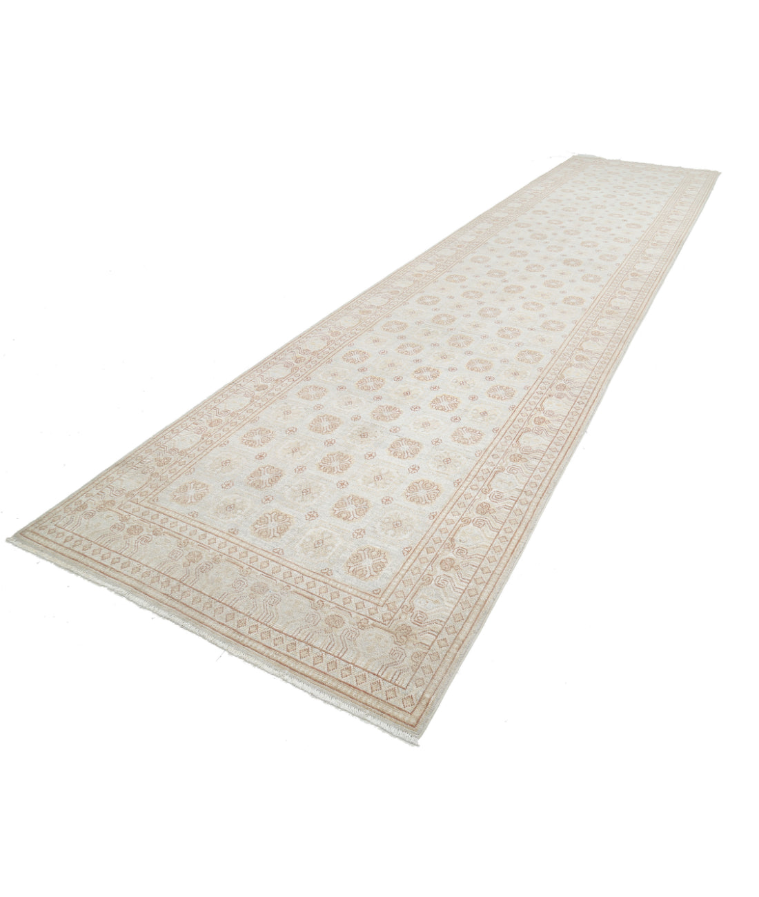 Hand Knotted Khotan Wool Rug - 4'10'' x 20'4'' 4'10'' x 20'4'' (145 X 610) / Grey / Ivory