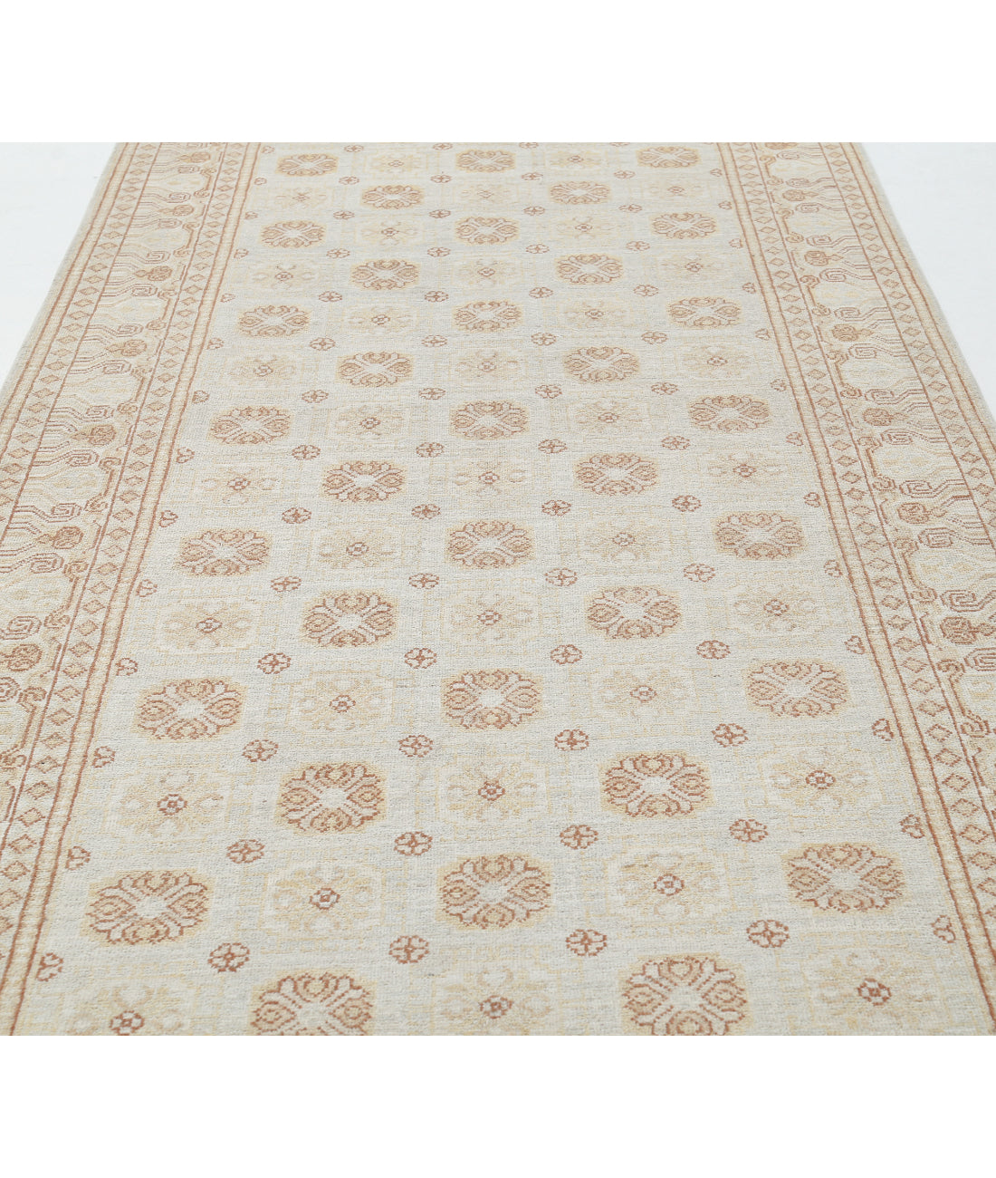 Hand Knotted Khotan Wool Rug - 4'10'' x 20'4'' 4'10'' x 20'4'' (145 X 610) / Grey / Ivory
