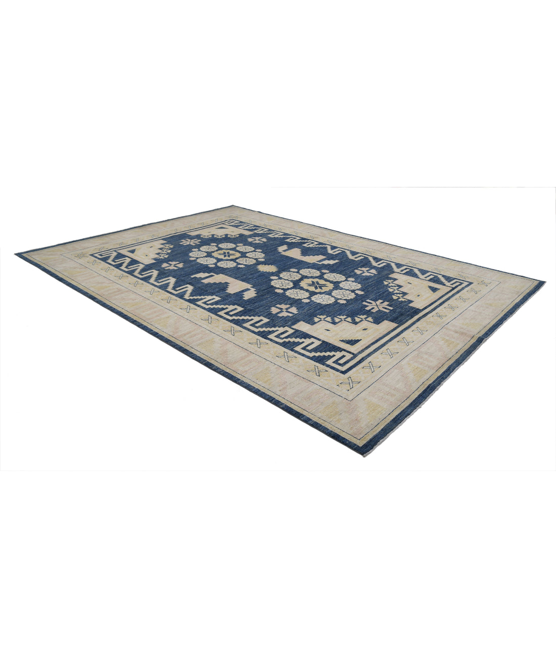 Hand Knotted Khotan Wool Rug - 8'10'' x 12'4'' 8'10'' x 12'4'' (265 X 370) / Blue / Ivory