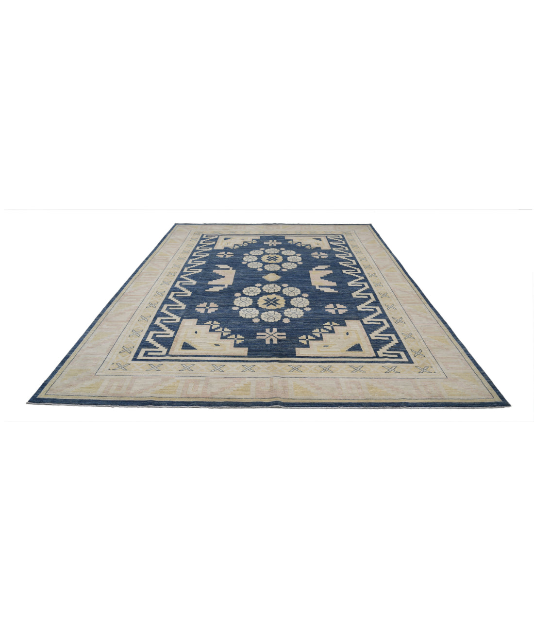Hand Knotted Khotan Wool Rug - 8'10'' x 12'4'' 8'10'' x 12'4'' (265 X 370) / Blue / Ivory