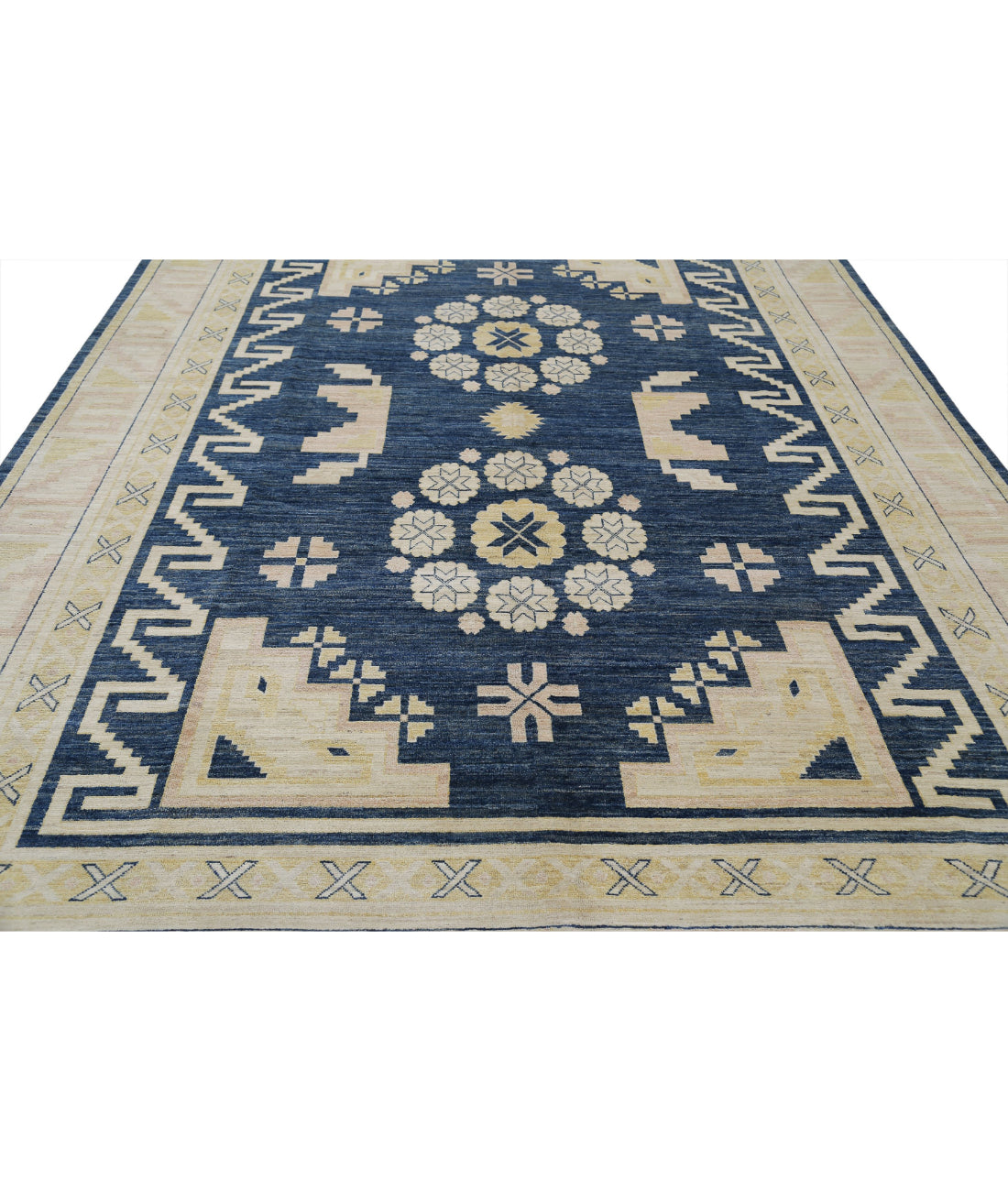 Hand Knotted Khotan Wool Rug - 8'10'' x 12'4'' 8'10'' x 12'4'' (265 X 370) / Blue / Ivory