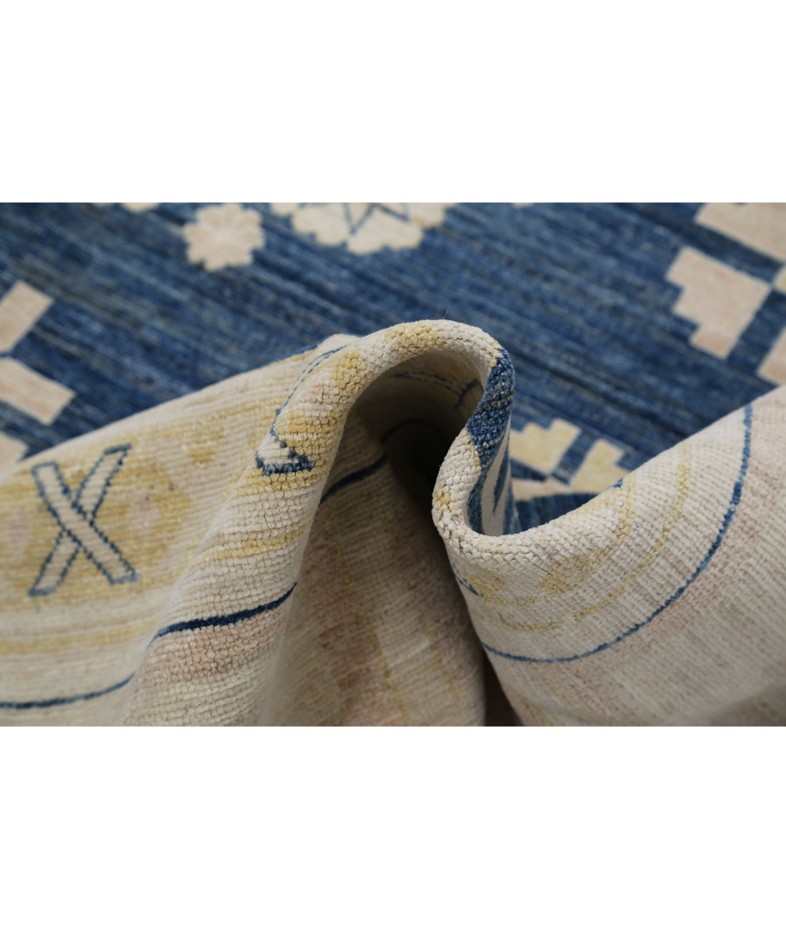 Hand Knotted Khotan Wool Rug - 8'10'' x 12'4'' 8'10'' x 12'4'' (265 X 370) / Blue / Ivory