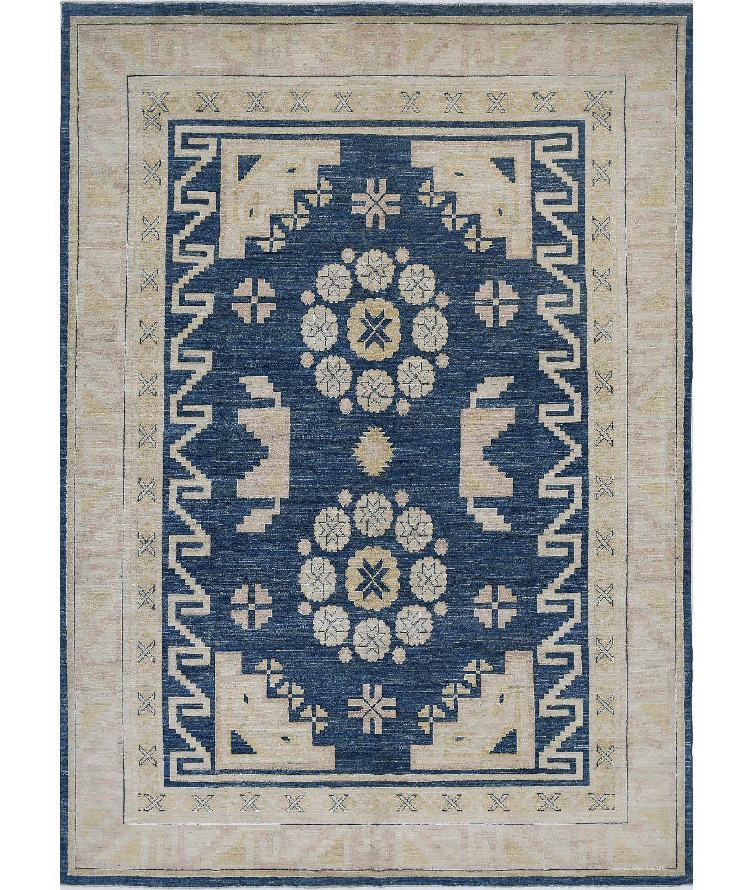 Hand Knotted Khotan Wool Rug - 8'10'' x 12'4'' 8'10'' x 12'4'' (265 X 370) / Blue / Ivory