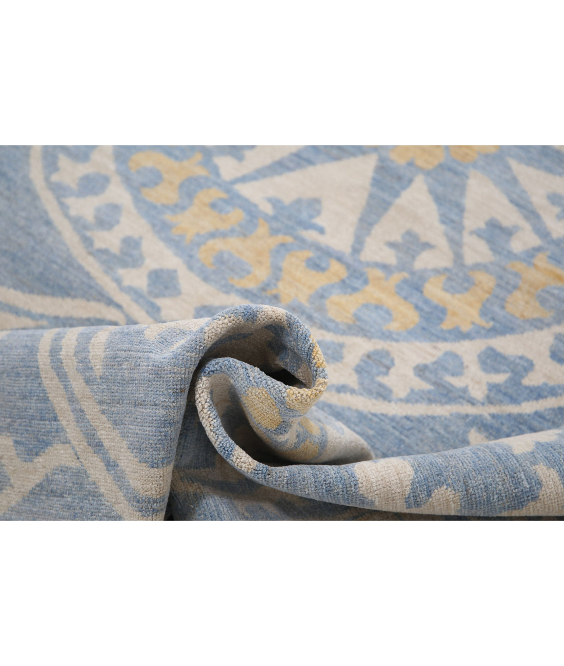 Hand Knotted Khotan Wool Rug - 8'10'' x 11'10'' 8'10'' x 11'10'' (265 X 355) / Blue / Ivory