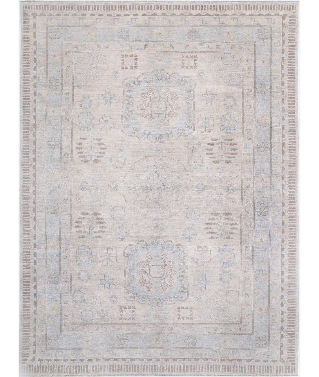 Hand Knotted Khotan Wool Rug - 9&#39;10&#39;&#39; x 13&#39;7&#39;&#39; 9&#39;10&#39;&#39; x 13&#39;7&#39;&#39; (295 X 408) / Ivory / Taupe