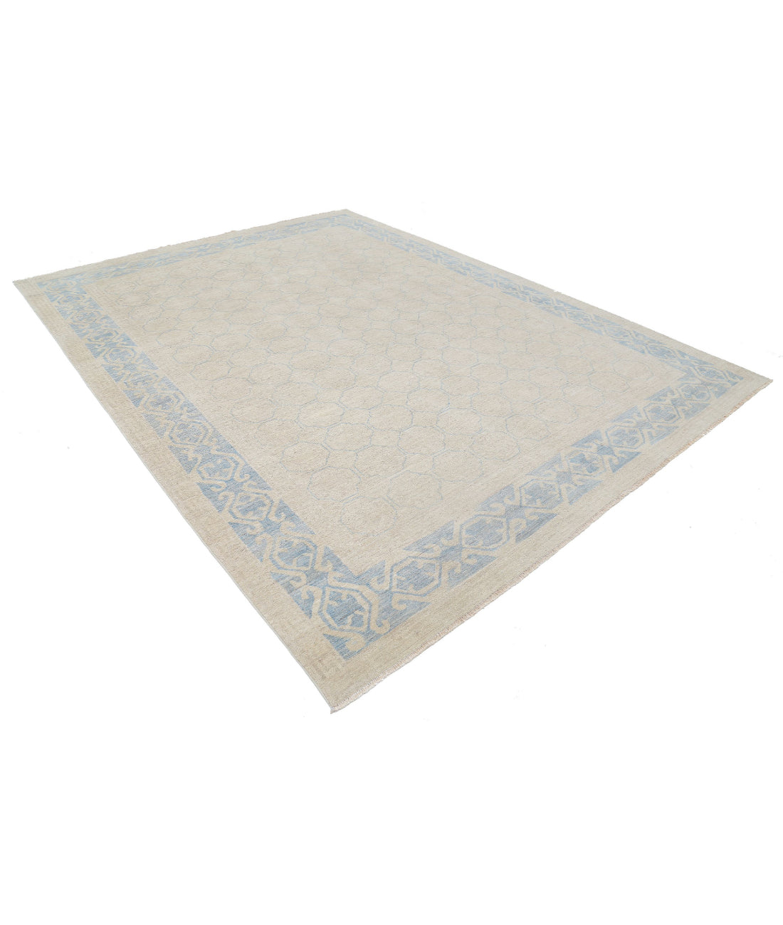 Hand Knotted Khotan Wool Rug - 8'8'' x 11'6'' 8'8'' x 11'6'' (260 X 345) / Ivory / Blue