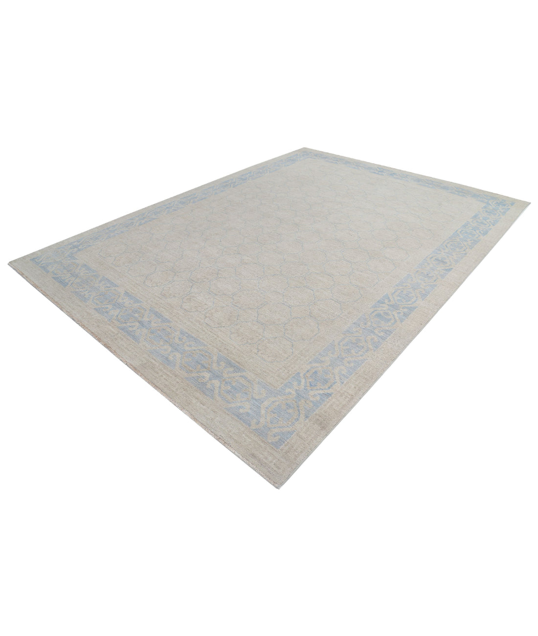 Hand Knotted Khotan Wool Rug - 8'8'' x 11'6'' 8'8'' x 11'6'' (260 X 345) / Ivory / Blue